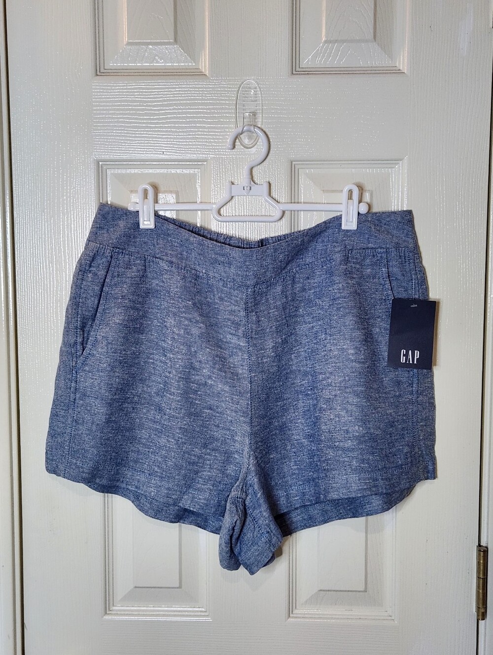 GAP Chambray Blue Linen Blend High-Waist Women's Pull On Shorts Size Large NWT